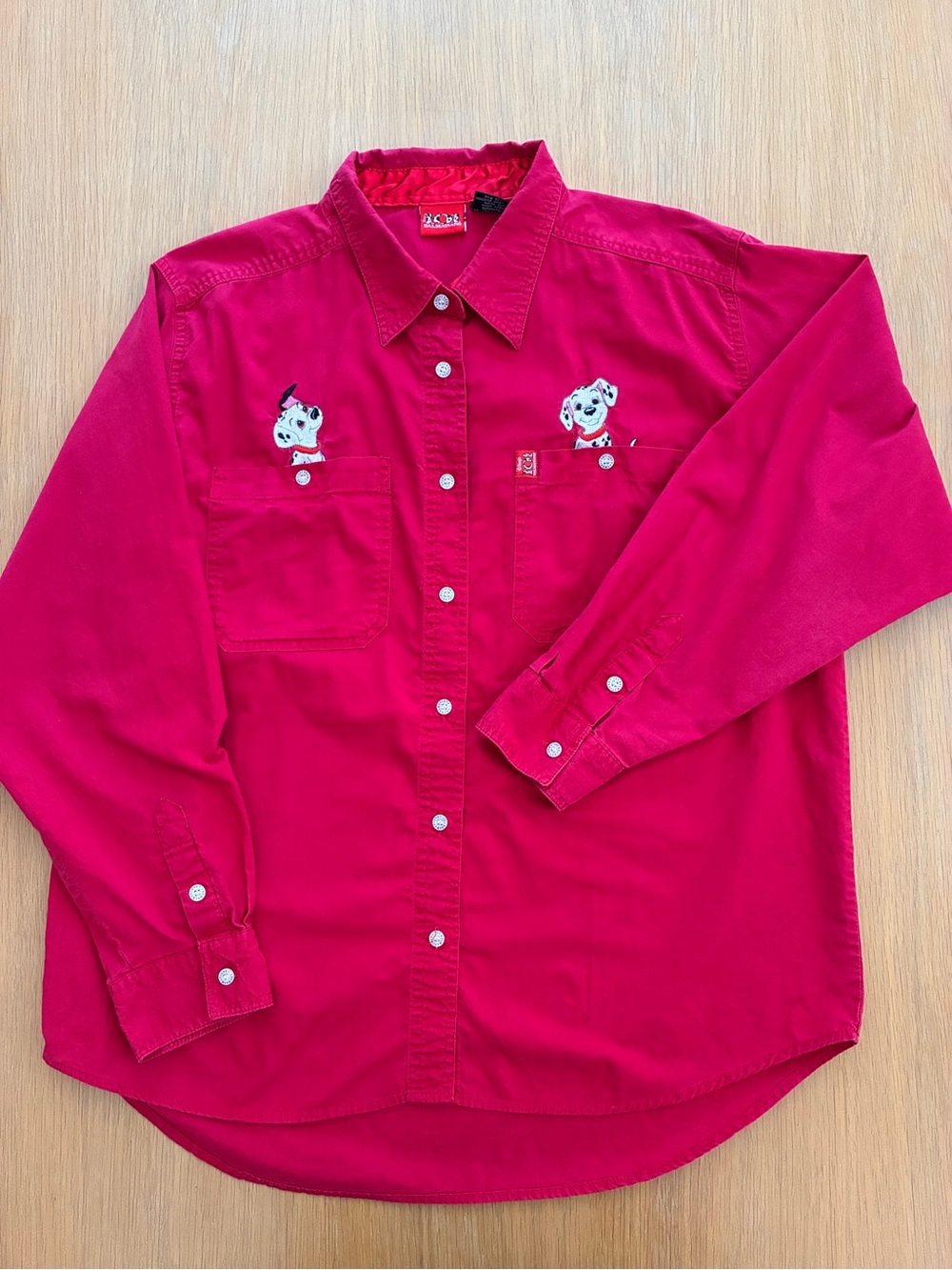 Vintage-Disney-101 Dalmatians-Red-Embroidered-Button Down-Men’s-Unisex-Cotton-L